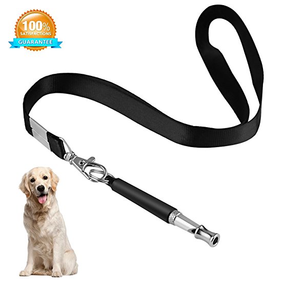 Airsspu Dog Whistle for Training Dog - Ultrasonic Patrol Sound Repellent Repeller - Adjustable Pitch in Black Color with FREE Premium Quality Lanyard Strap