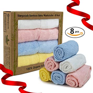 Stargoods Bamboo Baby Washcloths - Baby Bath Set of 8 Organic Towels