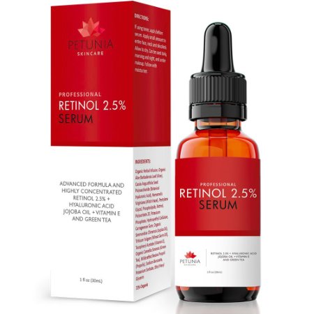 Best Retinol Serum 25 with Hyaluronic Acid  Jojoba Oil  Vitamin E and Green Tea for the Face - FREE eBook - Natural and Organic - Age Defying Anti-Aging Anti-Wrinkle Firming Repair Neck and Eye Treatment
