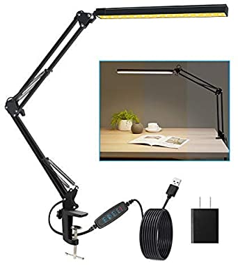 ODOM Swing Arm Desk Lamp with Clamp, Architect Metal LED Table Lights with Clamp, Brightness Adjustable, 10W Eye-Care Dimmable Desk Lamp with 3 Color Modes for Study, Work, Task, Home, Reading, Office