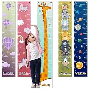 Personalized Kids Growth Chart - 12 Designs, 13oz Vinyl Height Measurement ft. cm, inches Chart for Toddlers - Ruler for Kids