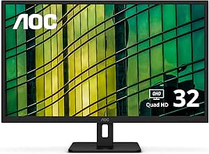 AOC Q32E2N 32" Framless QHD 2560 x 1440 Monitor, IPS Panel, 75Hz Refresh Rate, HDMI x1, Display Port x1, Built-in Speakers, Black