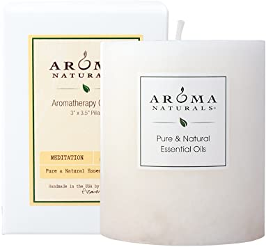 Aroma Naturals Patchouli and Frankincense Essential Oil White Scented Pillar Candle, Meditation, 3 inch x 3.5 inch