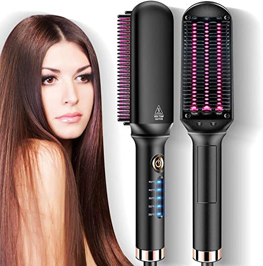 Hot Comb Hair Straightener Brush, JOMARTO Hair Straightening Iron with Built-in Comb, Fast Heating & 5 Level Temperature Adjustable, Perfect for Professional Salon at Home