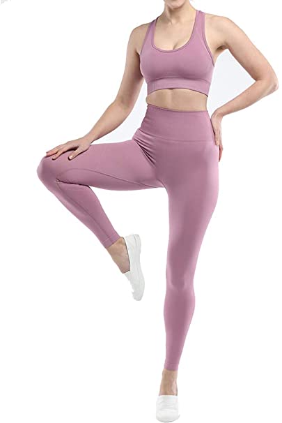 Women's Workout 2 Piece Outfits Seamless Yoga Leggings Stretch Sports Bra Gym Exercise Clothes Tracksuit Sets