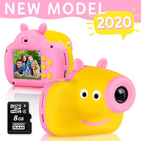 Cute Digital Camera for Kids - 8GB SD Card Included - Adorable Piggy Design - Durable Photography Toys Birthday Idea for Boys and Girls 3 4 5 6 7 8 Year Old