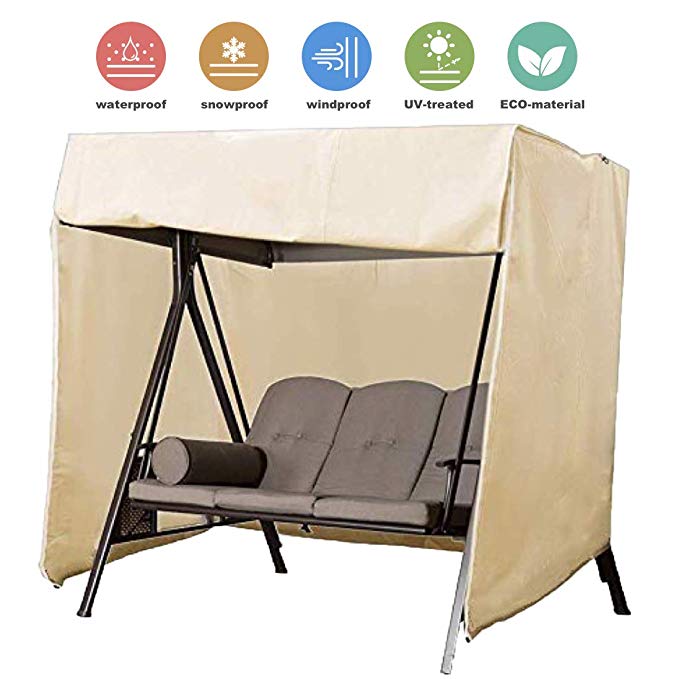boyspringg Patio Swing Chair Covers Garden Hammock Glider Cover Durable Waterproof UV Resistant Whether Protector Outdoor Furniture (3 Seater, Beige)