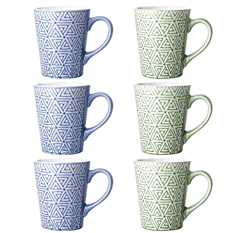 DOWAN Porcelain Coffee Mugs 13 Ounces Tea Cups Set of 6 for Coffee, Tea and Cocoa - Blue and Green