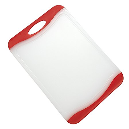 Intriom Polyethylene Large All-Purpose Cutting Board, 16.5 x 11 inch - Red Handle Kitchen Anti-Bacterial Chopping Board, 1-piece Nonslip Plastic Dishwasher Safe Durable and Solid