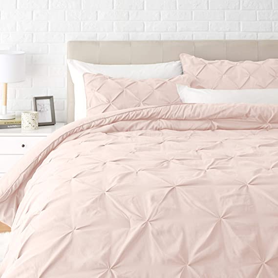 AmazonBasics Pinch Pleat Down-Alternative Comforter Bedding Set - King, Blush