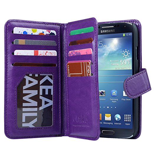 Galaxy S4 Case, S4 Case -ULAK Multi Card Slots Series PU Leather Magnetic Wallet Case Cover for Samsung Galaxy S4 IV i9500 (Purple)