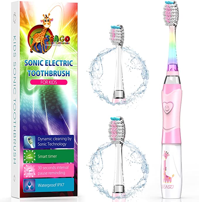 Kids Electric Toothbrush, Childrens Battery Tooth Brush with Timer Operated by Sonic Technology for Junior Boys and Girls (Pink)