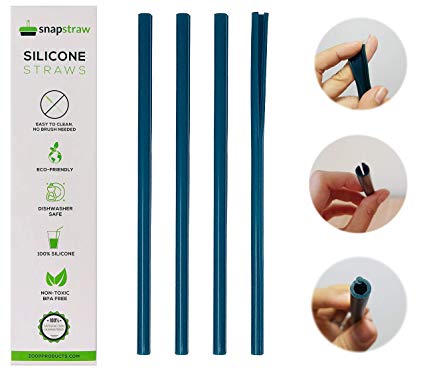 Snapstraw Reusable Silicone Straw - BPA-Free Non-Toxic Openable Straw, Safe for Kids and Toddlers, No Brush Needed (Green, Set of 4) - Washable Reusable Flexible Collapsible Straw