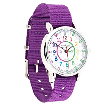 EasyRead Time Teacher Children’s Watch, ‘Minutes Past’ and ‘Minutes to’, Rainbow Colors/Purple Strap