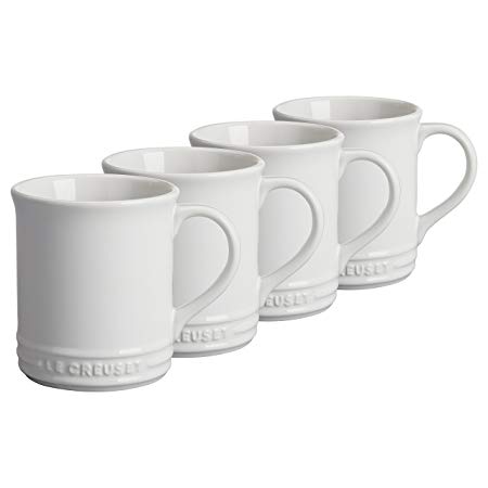 Le Creuset White Stoneware 12 Ounce Coffee Mug, Set of 4