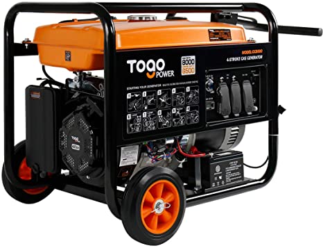 TogoPower Portable Gas Generator with Electric Start - 8000 Peak Watts CARB Compliant Backup Home Use RV Ready Camping Generator with Rain Cover
