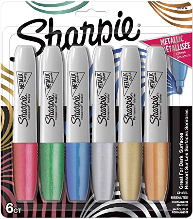 Sharpie Metallic Permanent Markers, Chisel Tip, Assorted Colors, 6 Count