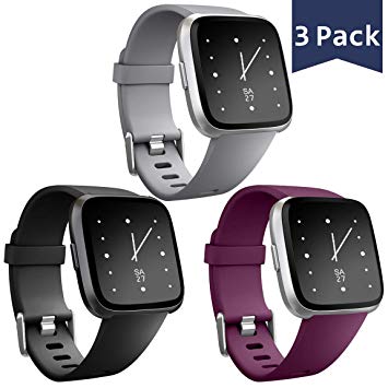 Maledan Replacement Bands for Fitbit Versa/Fitbit Versa Lite Edition/Versa Special Edition, Waterproof Accessories Sport Band for Fitbit Versa Smart Watch Women Men, 3-Pack, Large Small