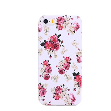 CyberStyle Floral Print TPU Rubber Case for iPhone 5, 5S with Screen Protector