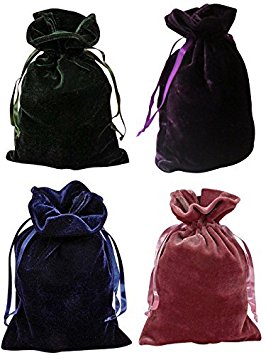 Tarot Bags Luxurious Velvet Bundle of 4: Hunter Green Navy Blue Rose and Purple 6" X 9" Each
