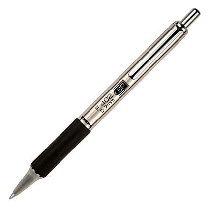 Zebra Pen 29210 Zebra F-402 Ballpoint Stainless Steel Retractable Pen, Fine Point, 0.7mm, Black Ink, 12-Count