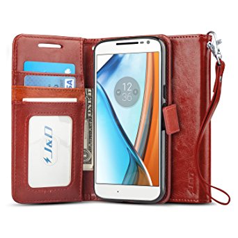 Moto G4 / G4 Plus Case, J&D [Wallet Stand] [Slim Fit] Heavy Duty Protective Shock Resistant Wallet Case for Motorola Moto G4, Moto G4 Plus [NOT COMPATIBLE WITH MOTO G4 PLAY] - Brown