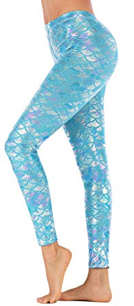 Jescakoo Digital Print Mermaid Fish Scale Stretch Leggings Pant for Women S-3XL