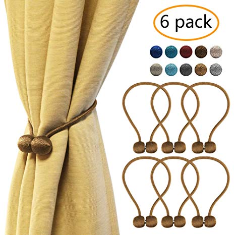 YOBAYE Magnetic Curtain Tiebacks, 6 Pack Drape Tie Backs Decorative Curtain Rope Holdbacks for Home Kitchen Office Window Drapes, No Drilling & Holes Required,Bronze