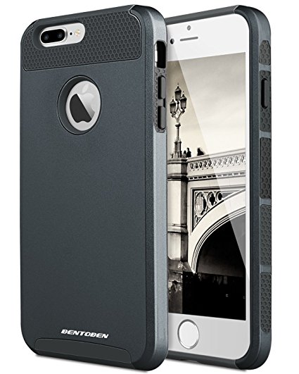 iPhone 7 Plus Case, BENTOBEN [Slim Fit] Dual Layered Hard Plastic Shell and Soft Hybrid Shockproof Cover for Apple iPhone 7 Plus (5.5 Inch),Black