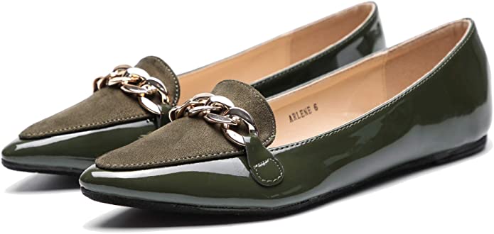 Mila Lady Arlene Stylish Patent PU Pointed Toe Comfort Slip On Ballet Dress Flats Shoes for Women
