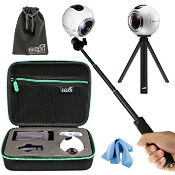 EEEKit All in 1 Kit for Samsung Gear 360 (2016) Real 360 VR Camera MS-C200, Shockproof Accessories Carrying Case, Selfie Stick Monopod, Mini Tripod Stand