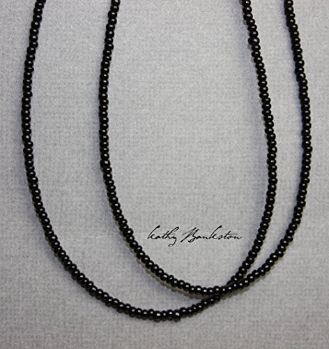 Black Seed Bead Necklace, Long Black Seed Bead Necklace, Black Layering Necklaces, Simple Black Necklaces w/Sterling Clasp, Kathy Bankston