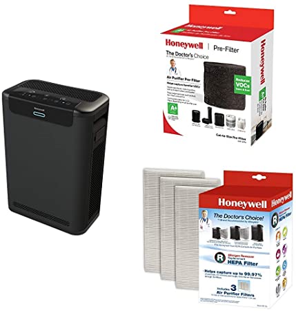 Honeywell Professional Series True HEPA Air Purifier with Household Odor & Gas Reducing Universal Pre-Filter, HRF-APP1, Black and AllergnRemv Filter, White