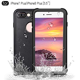 Waterproof Case for iPhone 7 Plus/iPhone 8 Plus[5.5 inch], Full Sealed Protective Cover IP68 Water Proof Case for Outdoor Sports Shockproof, Snowproof, Dirtproof (Black)