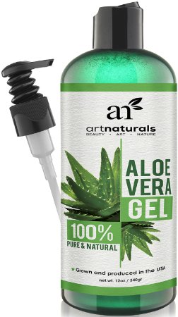 ArtNaturals Aloe Vera Gel for Face Hair and Body - Certified Organic 100 Pure Natural and Cold Pressed 350ml - For Sun Burn Eczema Bug or Insect Bites Dry Damaged Ageing skin Razor Bumps and Acne