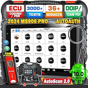 Autel MaxiSys MS906 PRO with MV108S (Valued C$80), ECU Coding, 2024 Android 10 MS906PRO Upgrade of MK908 MS906BT MS908 Same as MK906 Pro, 36  Services, Bidirectional Control, CAN FD & DoIP, 4G&128G