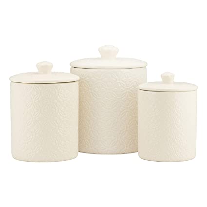 10 Strawberry Street CAN-HMPTN-WHT Kitchen Canister Set, 3 Piece, Hampton White