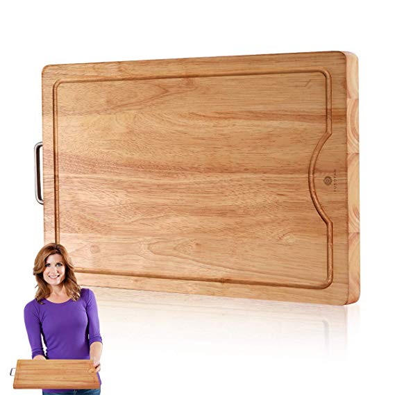  YUSOTAN Rubber Wood Cutting Board with Handle