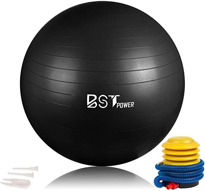 Exercise Ball,Anti-Burst Slip-Resistant Extra Thick Balance Stability Yoga Ball(45-85cm) ,Supports 2000lbs with Quick Foot Pump,Perfect for Home Gym Core Strength Yoga Fitness (Black, 55cm)