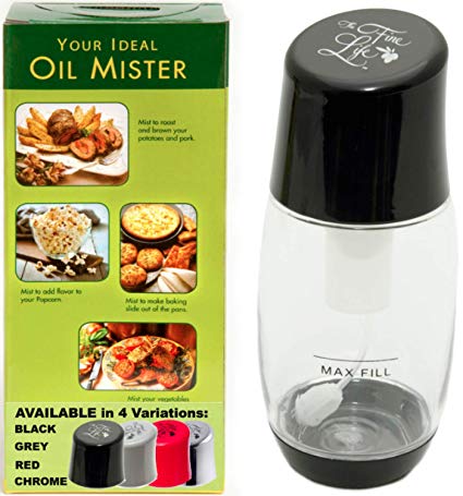 Ideal Olive Oil Sprayer Mister - Premium Air Pressure Only Clog-Free Cooking Oil Mist for Salads, Baking, Grilling, Air Fryers by The Fine Life - Black