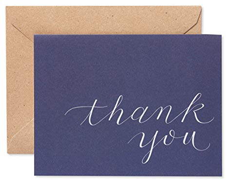 American Greetings Navy Blue Thank-You Cards and Brown Kraft-Style Envelopes, 50-Count