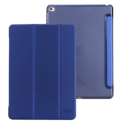 iPad Air 2 Case,THZY iPad Air 2 Smart Cover Transparent Back Cover Apple iPad Air 2 (iPad 6) 2014 Model Ultra Slim Lightweight Stand with Smart Cover Auto Wake/Sleep (Navy Blue)