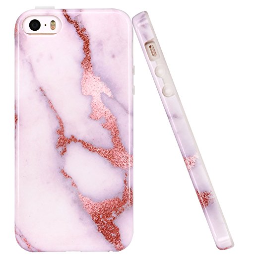 iPhone 5 Case,iPhone 5S Case, LUOLNH Rose Gold Marble Design Slim Shockproof Flexible Soft Silicone Rubber TPU Bumper Cover Skin Case for iPhone 5 5S SE