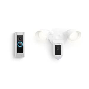 Ring Wired Doorbell Plus with Ring Floodlight Cam Plus, White