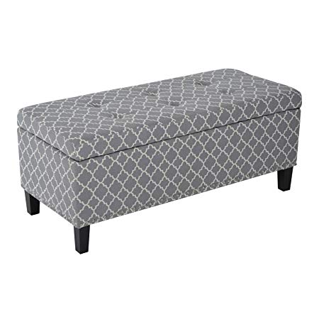 Homcom 42” Tufted Fabric Ottoman Storage Bench (Gray/White)