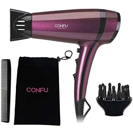 Lightweight Hair Dryer CONFU 1875W Fast Drying Low Noise Blow Dryer with 2 Speed 3 Heat Cool Setting Nozzle Diffuser Hairdryer Bag ETL Certified Purple