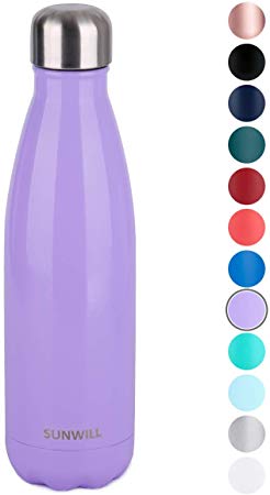 SUNWILL Insulated Stainless Steel Water Bottle Lavender, Vacuum Double Wall Sports Water Bottle 17oz, Cola Shape Travel Thermal Flask