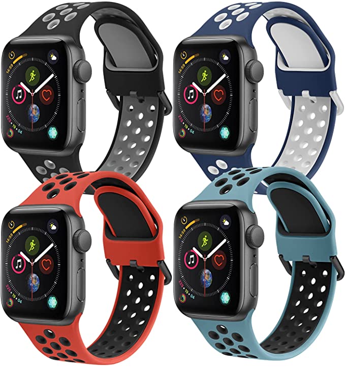 4 Pack VANCLE Sport Band Compatible with Apple Watch Band 38mm 40mm 41mm 42mm 44mm 45mm, Soft Replacement Strap for iWatch Series 7 6 SE 5 4 3 2 1 (38mm/40mm, 4 Pack D)