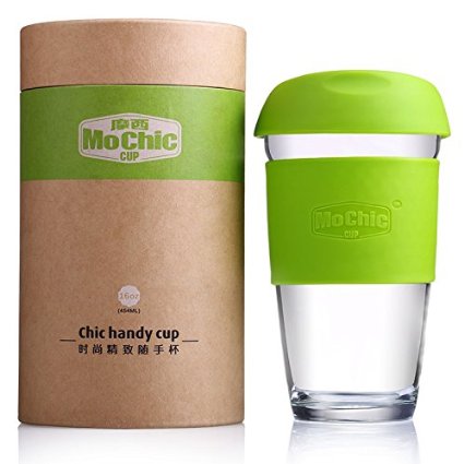 ARCCI Mochic Glass Reusable Coffee Cup (16 Oz, Green)