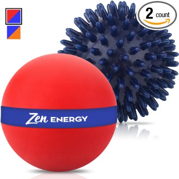 Zen Energy Pro Massage Balls - Large Muscle Roller Ball & Large Spiky Reflexology Ball - Perfect Massager For Deep Tissue Self Massage, Trigger Point Therapy, Myofascial Release, Yoga & More